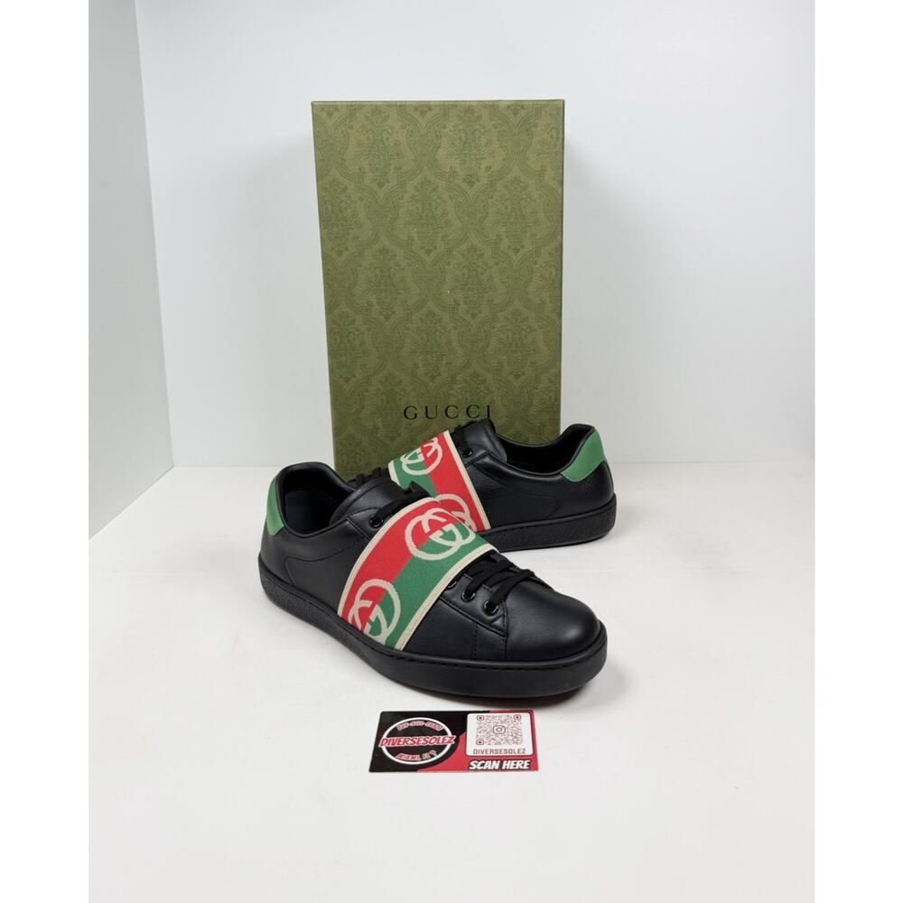 Size 8US - Gucci Ace Elastic Web Leather Sneakers💚 RETAIL $850!